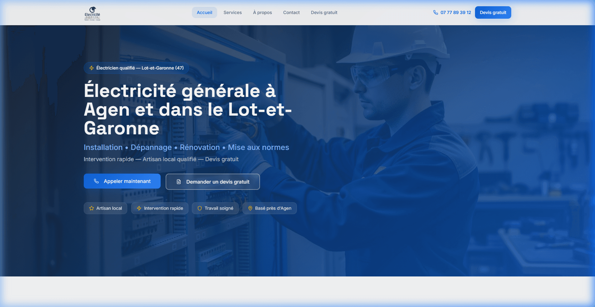 Page d’accueil de Électricité Agenaise